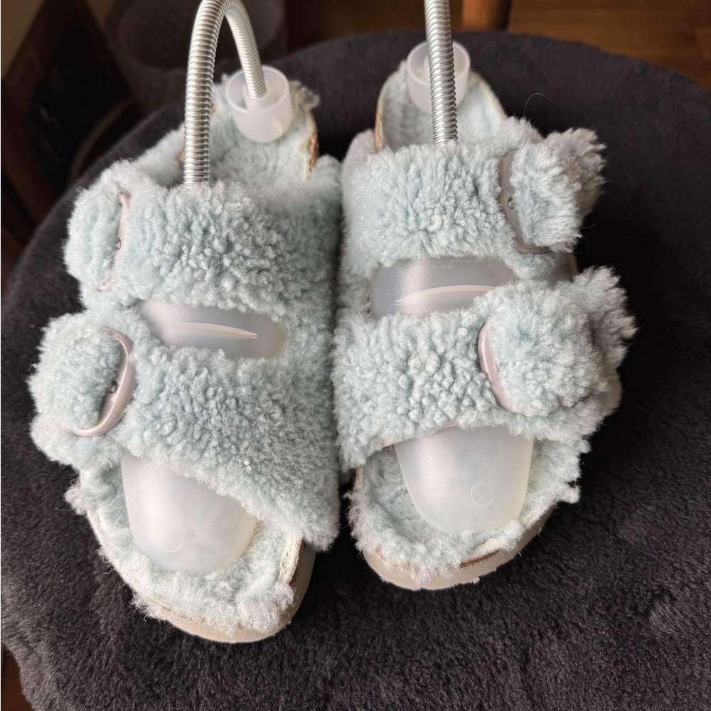 Birkenstock Arizona Big Buckle Shearling platform light Blue faded Aqua Size 9